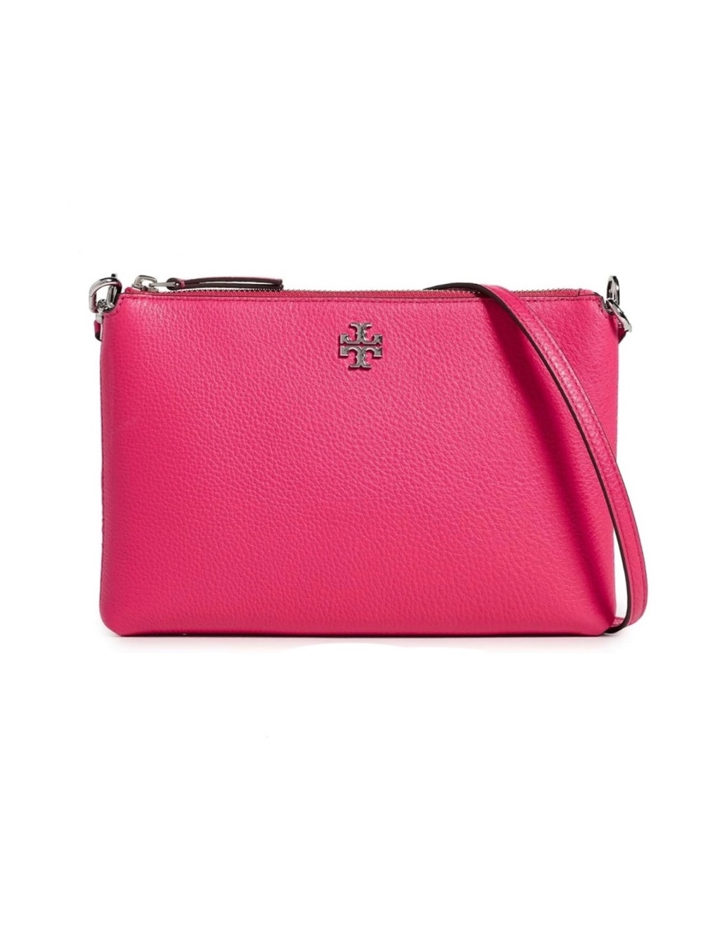 New Tory Burch Hot Pink Mercer Pebbled Leather Wallet Crossbody